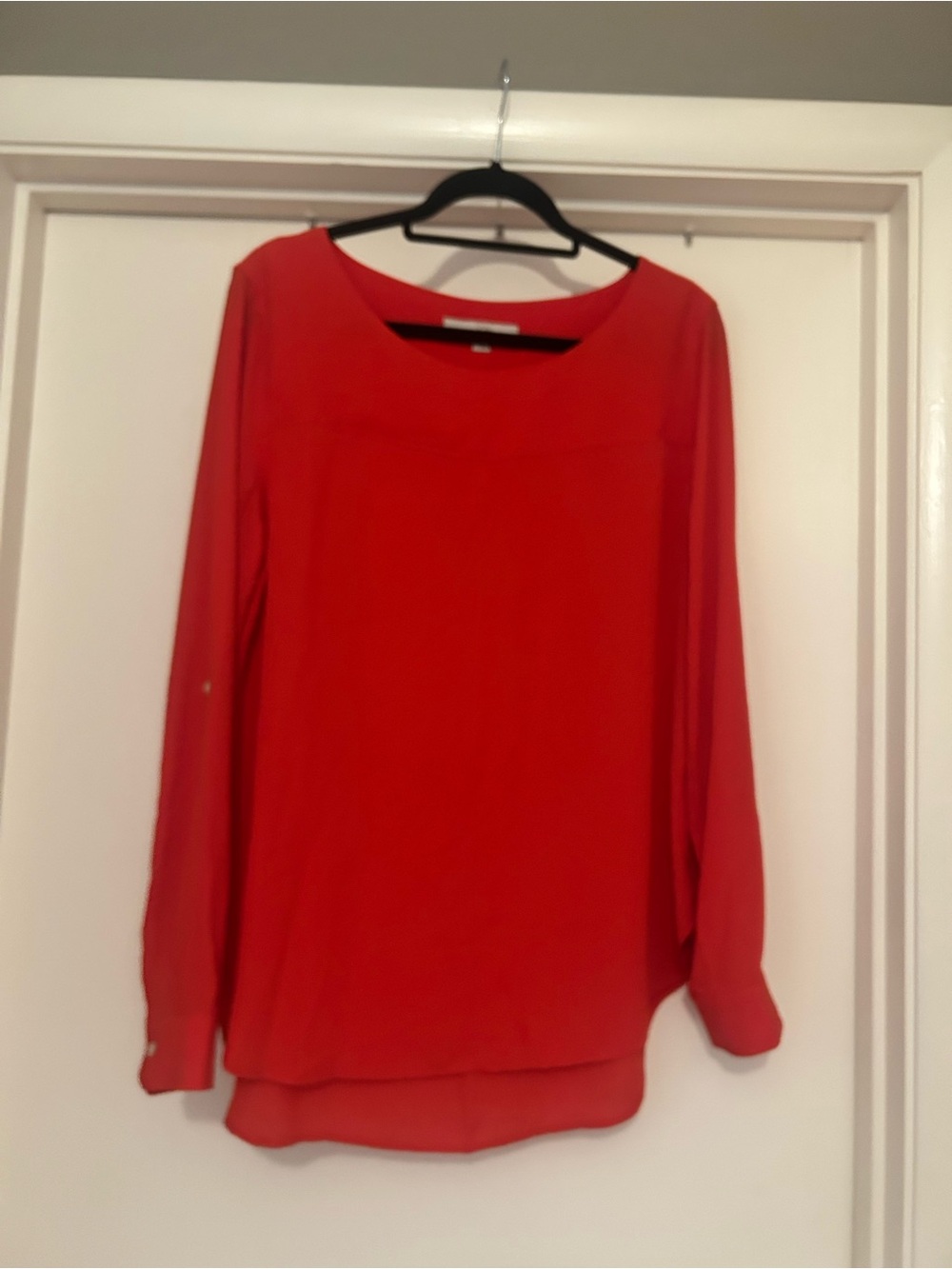 LOFT Red Long-Sleeve Layered-Hem Blouse